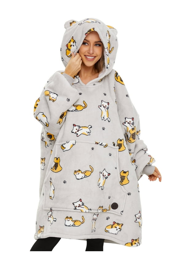 Cat Oversized Cozy Warm Hooded Sweatshirts & Hoodies Comfort Fit, Women's One Size