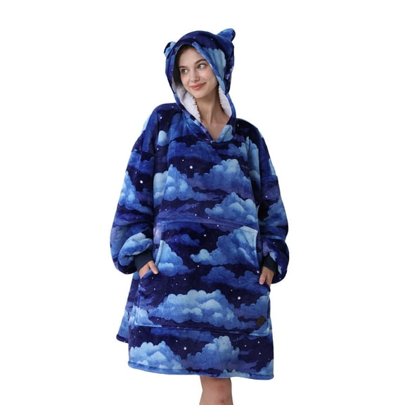 THREE POODLE Cloudy Sky Comfort Fit Oversized Cozy Warm Sweatshirts & Hoodies for Adults Women Men