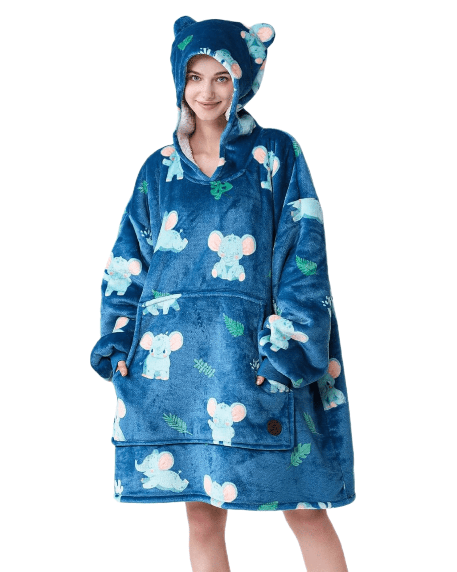 THREE POODLE Elephant Oversized Sherpa Wearable Blanket Hoodie