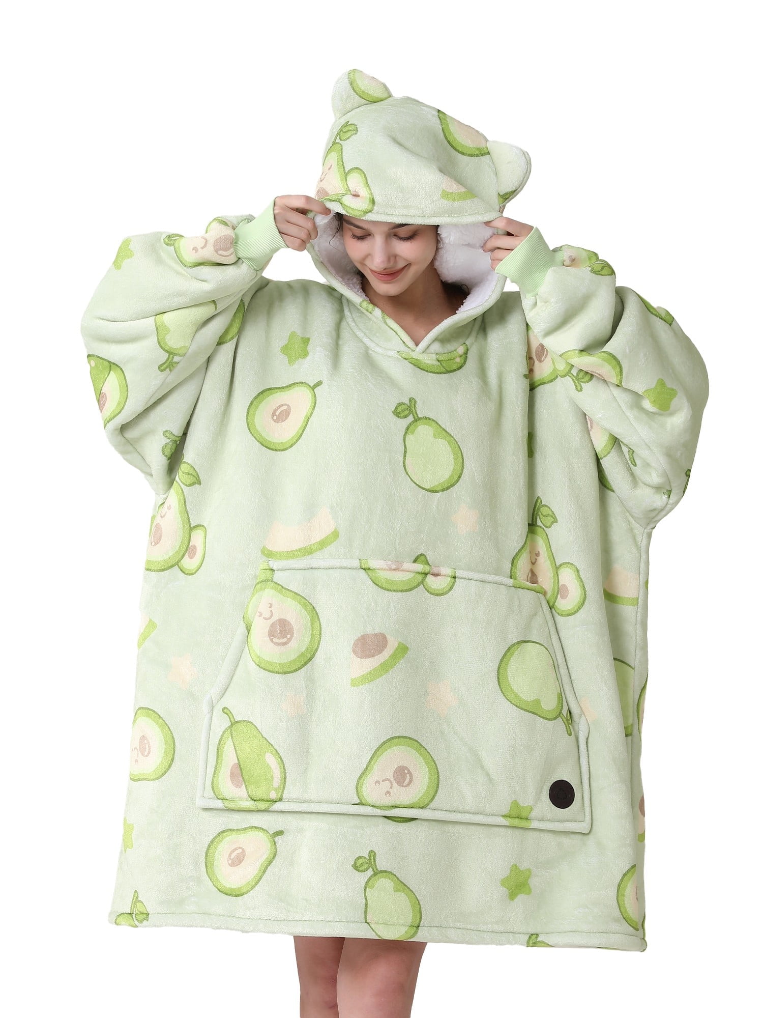 Avocado Hoodie Hooded Blanket Jumper THREE POODLE Green Avocado
