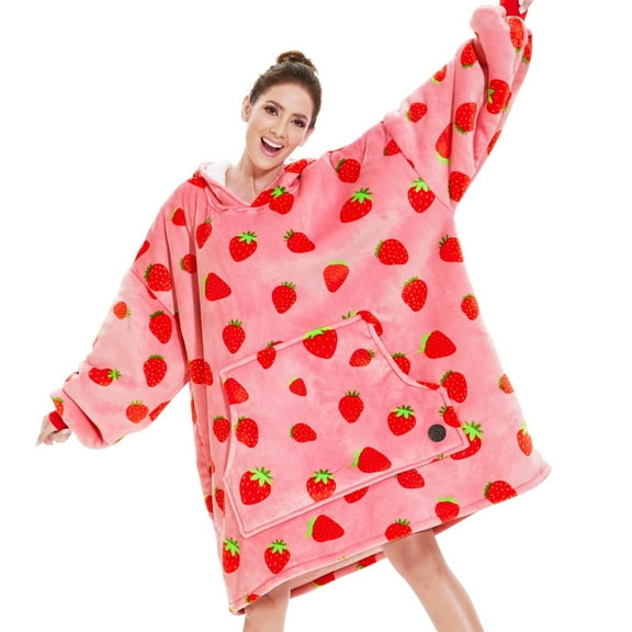 THREE POODLE Strawberry Comfort Fit Oversized Cozy Warm Sweatshirts & Hoodies, Women's One Size