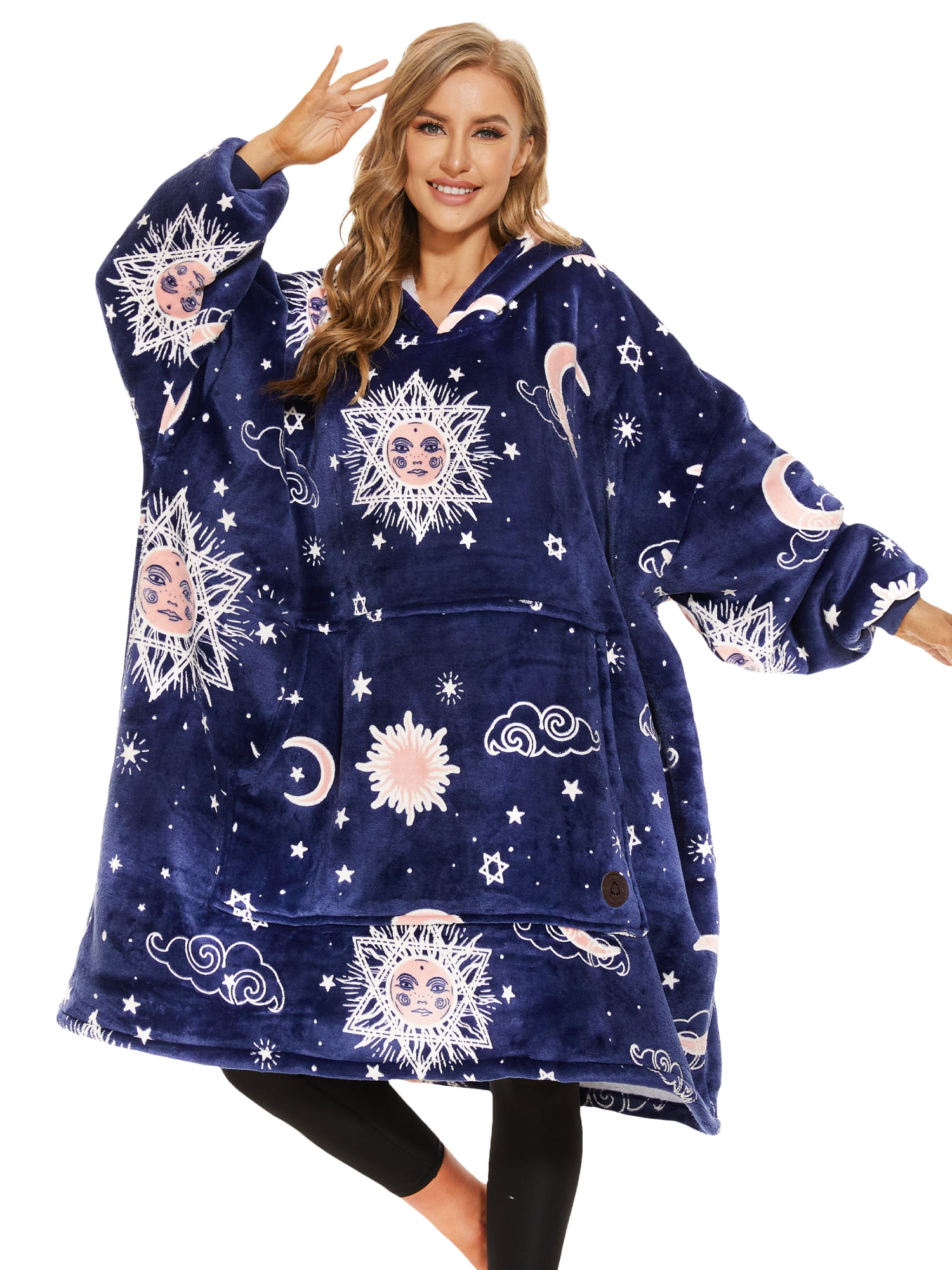 THREE POODLE Wearable Blanket Hoodie, Glow in The Dark Sherpa Hoodie