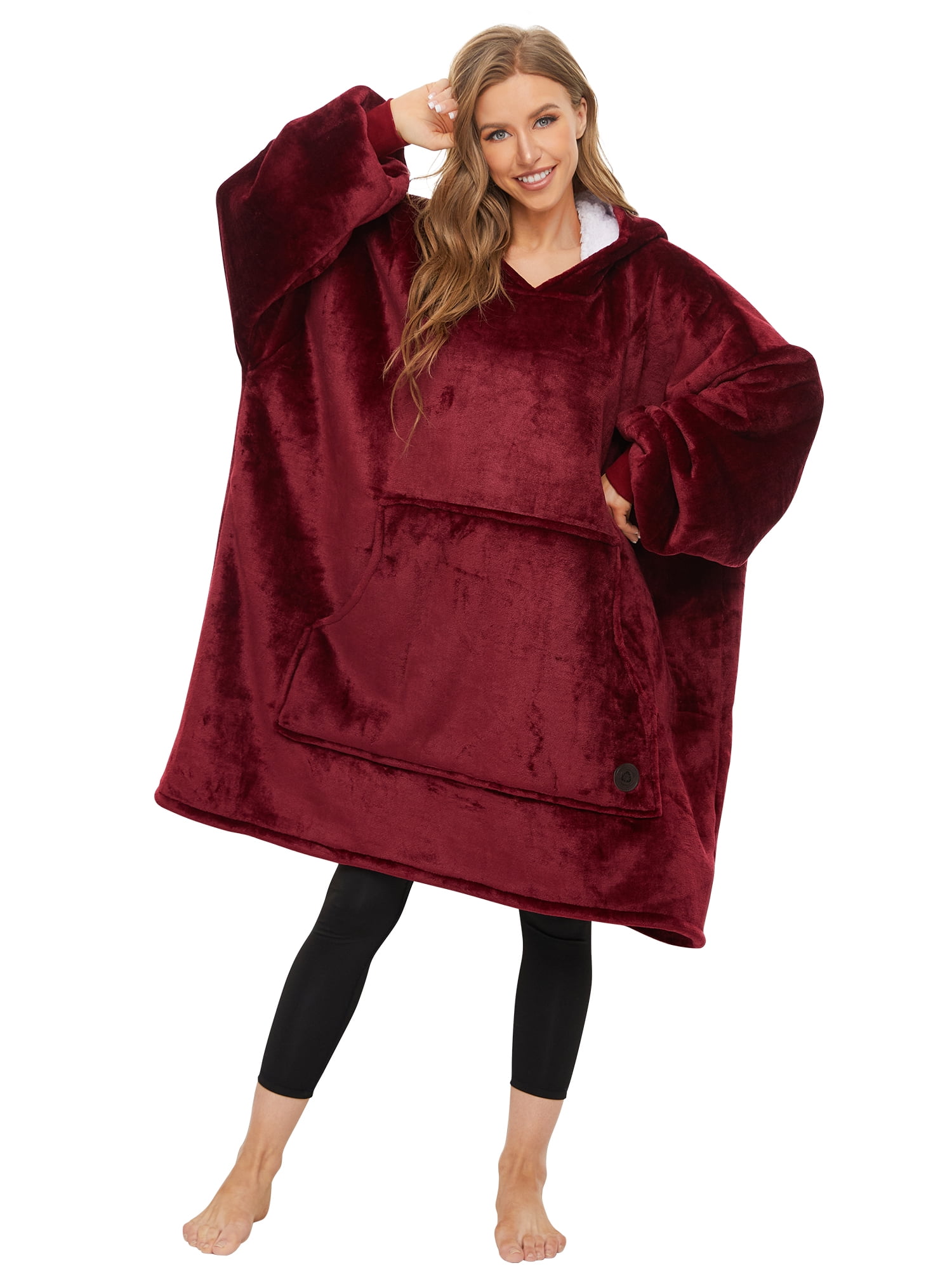 THREE POODLE Wearable Blanket Hoodie, Oversized Sherpa Hooded Blanket