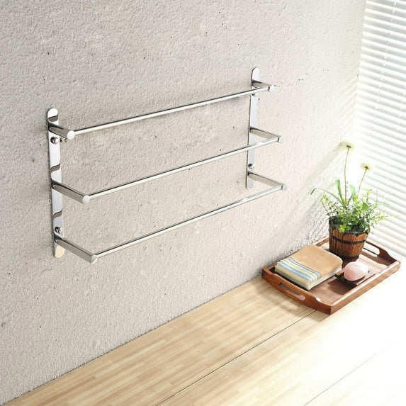 THREE Stagger Layers Towel Rack SUS304 Stainless Steel Hand Polishing Mirror Polished Finished Bathroom Accessories Set Three Towel Bars 23.62 Inch Bars KJWY004-60CM