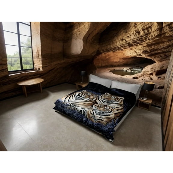 THREE TIGER BLUE COLOR SOLARON KOREAN TECHNOLOGY BLANKET SOFTY AND WARM QUEEN SIZE