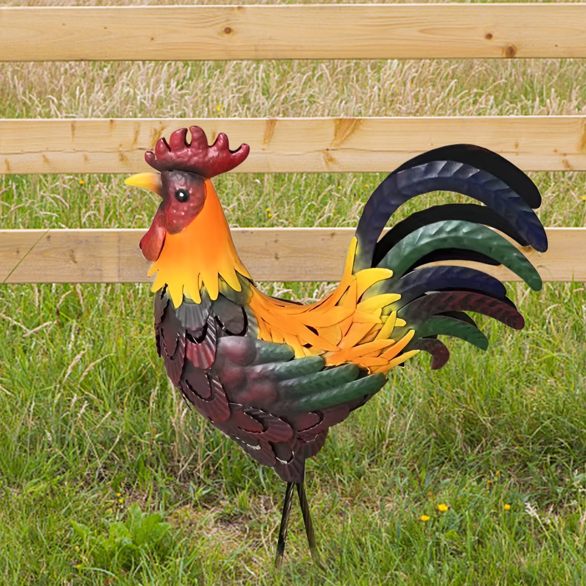 THRENS Iron Rooster Sculpture Metal RustProof Rooster Lifelike