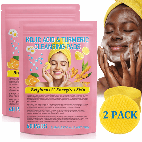 THRIVE STUDIO Kojic Acid & Turmeric Cleansing Pads for Face and Body, Deep Pore Cleanser, Gentle Exfoliating Makeup Remover, Oil Control & Brightening Care for All Skin Types - 2pk