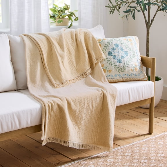 Better Homes & Gardens Woven Chenille Colorblock Throw Blanket, UK Butter ,Oversize Throw