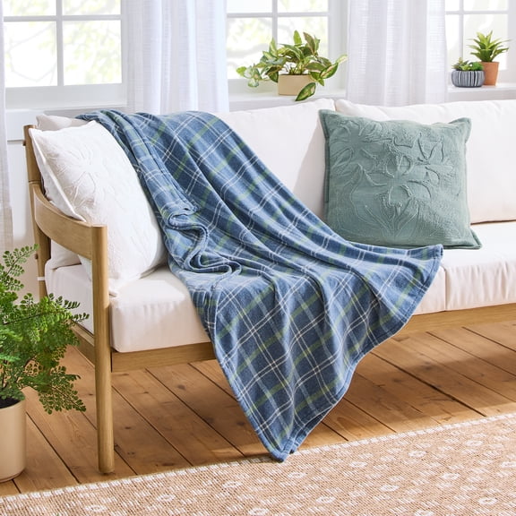 Better Homes & Gardens Woven Chenille Plaid Throw Blanket, Blue Silver ,50x72 Inches