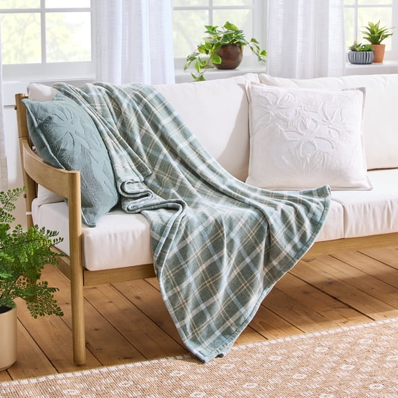 Better Homes & Gardens Woven Chenille Plaid Throw Blanket, Green River , 50x72 Inches