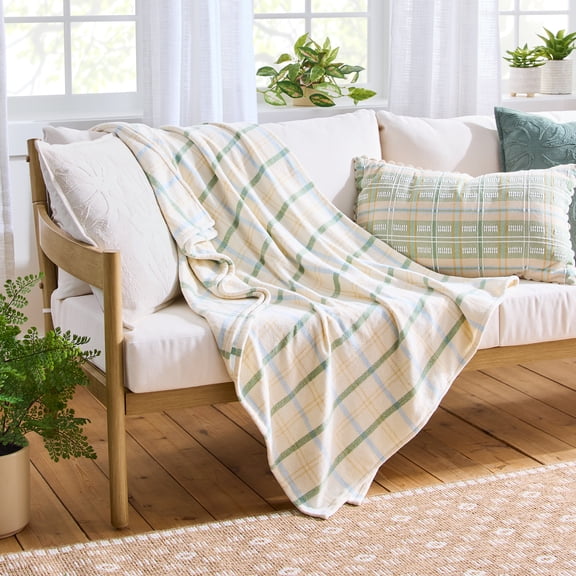 Better Homes & Gardens Woven Chenille Plaid Throw Blanket, Vanilla Dream ,50x72 Inches