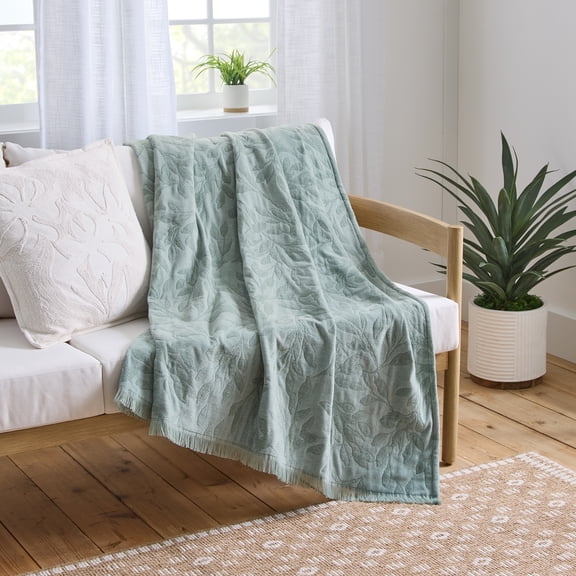 Better Homes & Gardens Woven Chenille Botanical Throw Blanket, Green River, 50x72 Inches