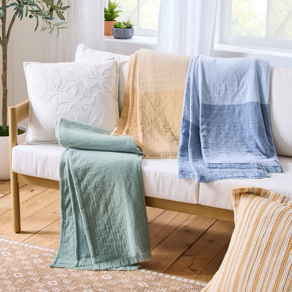 Better Homes & Gardens Woven Chenille Colorblock Throw Blanket, Blue Silver ,50x72 Inches