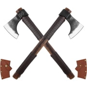 THRWCLUB 19" 2 Pack Camping Hatchet, 1065 High Carbon Steel Beech Wood Handle,Outdoor Axe with Sheath