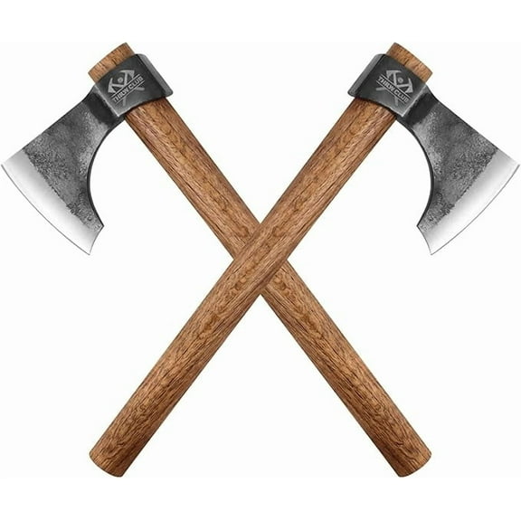 THRWCLUB 2 Pack Camping Axe Set, 16.5" Hand Axe with 1065 High Carbon Steel Blade & Wooden Handle, Suitable for Outdoor Use, Gardening, Wood Splitting & Recreation