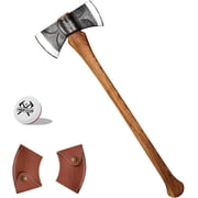 THRWCLUB 34.6" Double Bit Splitting Axe, 7 lb 1065 High Carbon Steel Head, Hickory Handle with Leather Sheath
