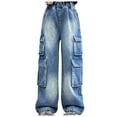 thumbnail image 1 of THSXS Girl Jeans Girls Clothes Size 14-16 Girls Jeans Denim Elastic Wasit Wide Leg Baggy Pants Kids Clothes, 1 of 9