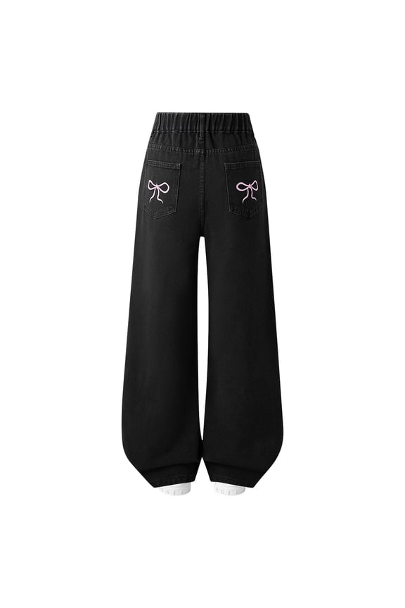 Girl Jeans Teen Clothes For Girls Girls Jeans Pants Wide Leg/Skinny Denim Pant High Waist Elastic Band Casual With Pockets Kids