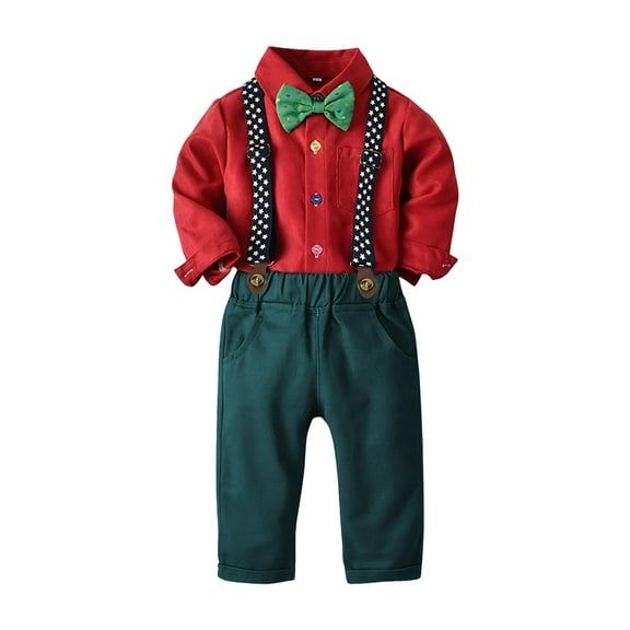 THSXS Thanksgiving Baby Boy Outfit Toddler Boy Fall Outfits Baby Boy Clothes Suits Toddler Dress Shirt With Bowtie Suspender Pants Outfit Sets Gentleman Wedding 5-6 Years