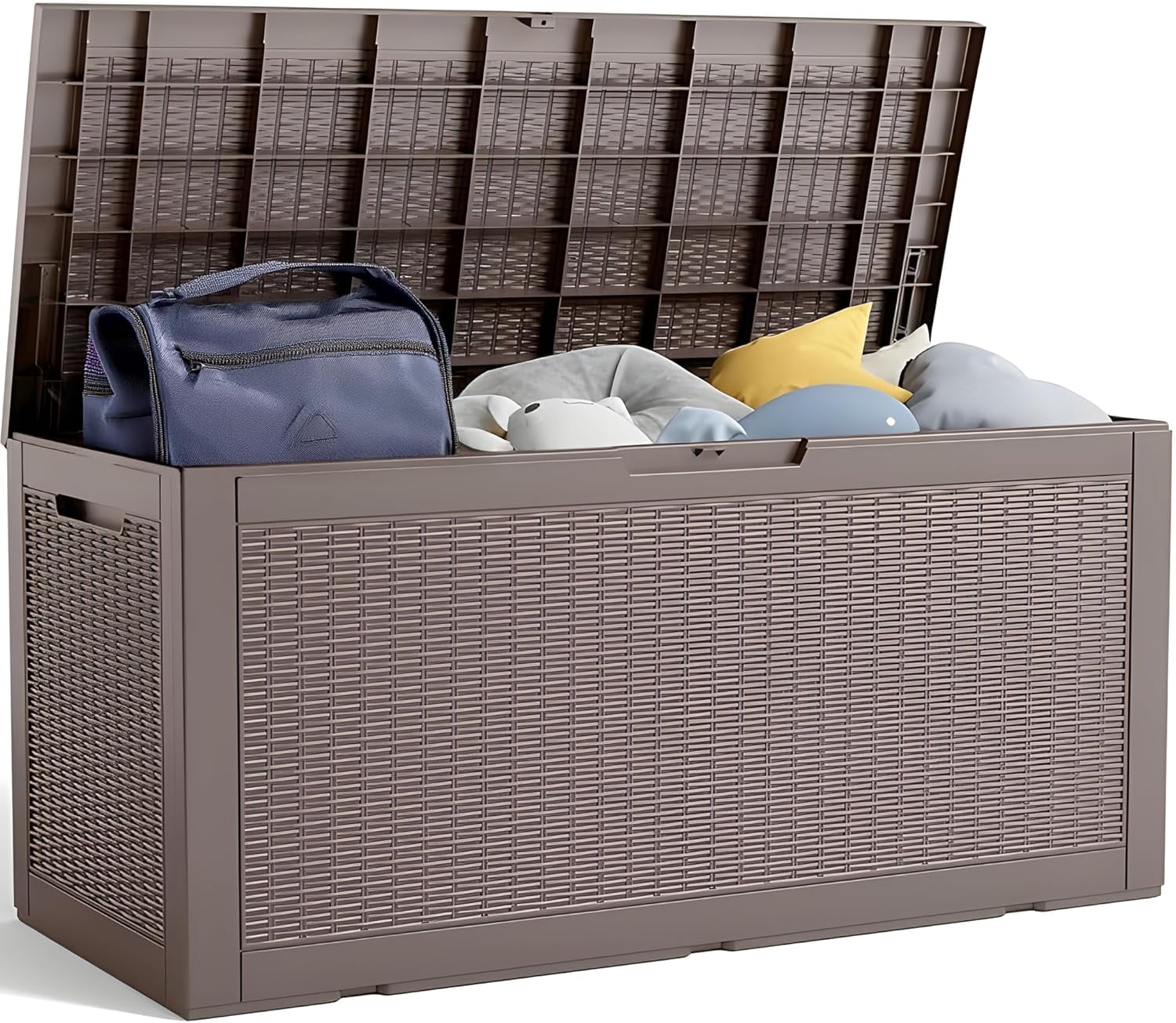 THTGCD 100 Gallon Waterproof Outdoor Storage Box,Resin Deck Box,Lockable Outside Storage Box Container for Patio Furniure,Garden,Pool Tools (Grey)