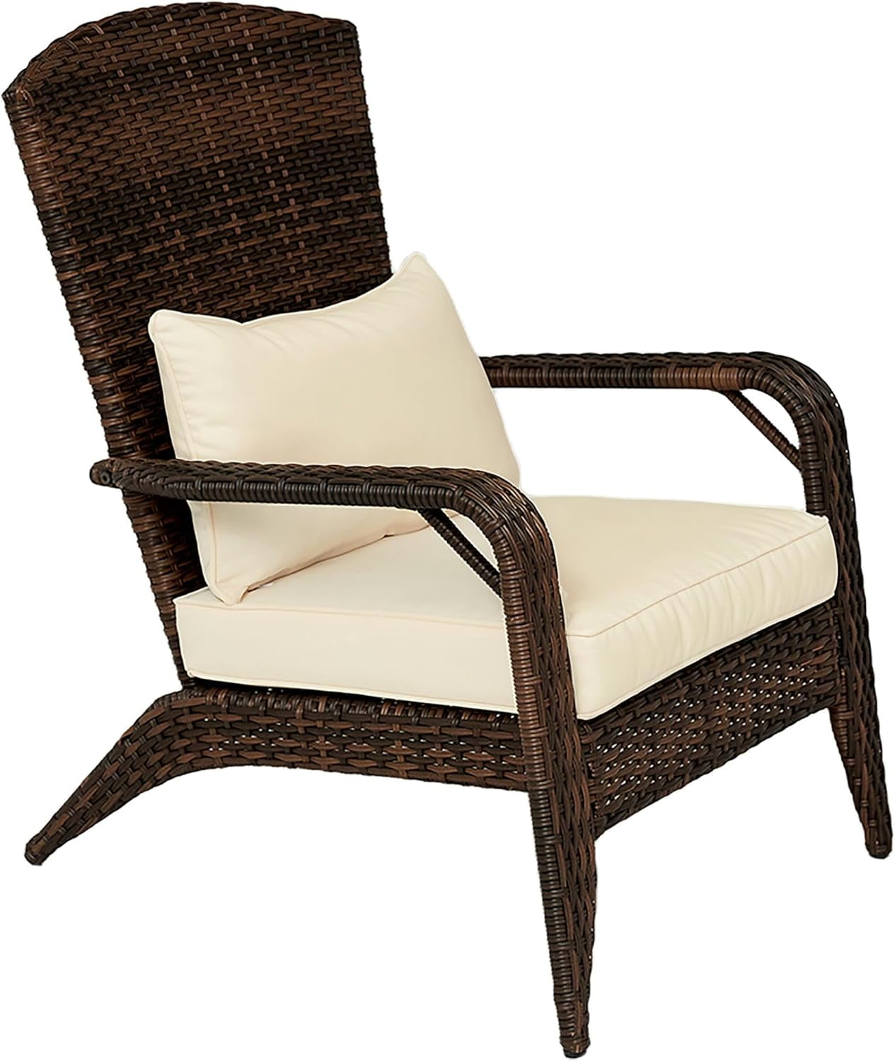 Wicker Adirondack Chair, PE Rattan Outdoor Fire Pit Chair Muskoka Chair with Cushions, Mixed Grey