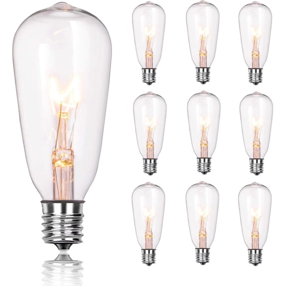 THTGDW-10-Pack Edison Replacement Light Bulbs, 120V 7W E17/ Intermediate Screw Base Light Bulbs, ST40 Clear Glass Light Bulbs for Outdoor Patio String Lights, Wedding Home Decor, Warm White