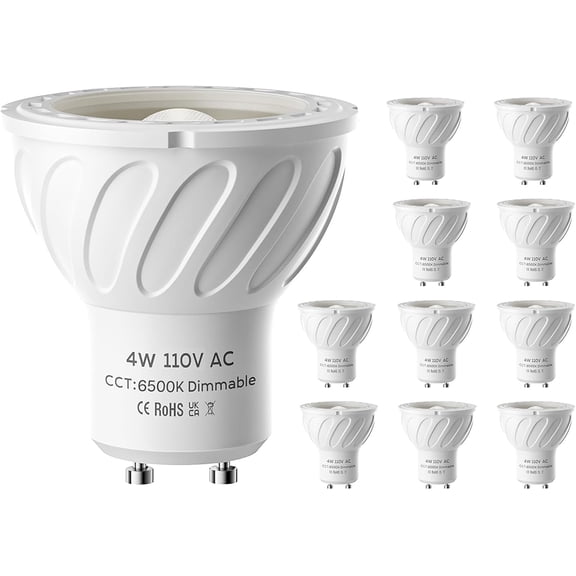 THTGDW-10 Pack GU10 LED Bulb, 6500K Cool White, 350LM, 4W (35W Halogen Equivalent), Non-Dimmable MR16 GU10 Replacement Bulbs for Recessed Track Lighting, Kitchen, Range Hood, Living Room, Bedroom