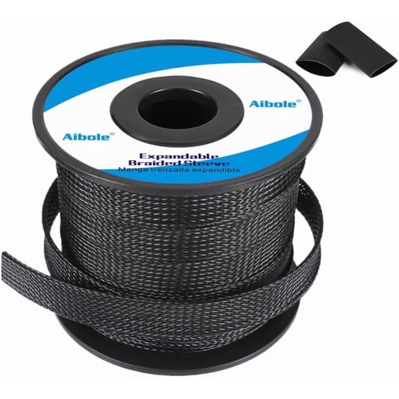 THTGDW-100Ft-1/4inch PET Expandable Braided Wire Sleeving,Wire Loom Cable Sleeve for TV,Computer,Home Theater,Automotive,Home Industrial,Electrical Wires,Chemical,Protect Cat from Chewing Cords,Black
