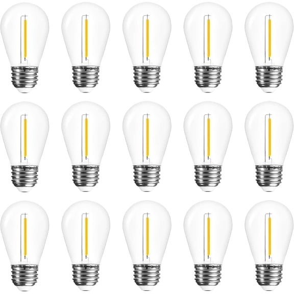 THTGDW-15 Pack Edison Bulb String Lights Outdoor, S14 Replacement Bulbs for Outdoor String Lights Waterproof 1W, E26 Base Led Light Bulb, 2700K Warm White Light Bulbs for Patio