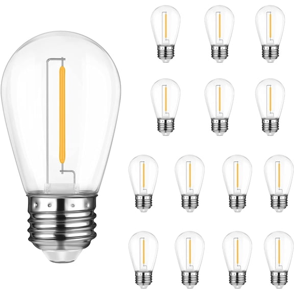 THTGDW-15 Pack S14 LED String Light Bulbs, Replacement Bulbs for Outdoor String Lights, Shatterproof Edison Bulbs 1W 80Lm Equivalent to 11W Incandescent, E26 Base, 2200K Warm White