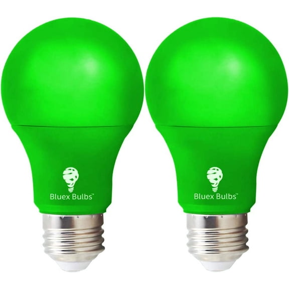 THTGDW-2 Pack BlueX LED A19 Green Light Bulb - 9W (60Watt Equivalent) - E26 Base LED Lights, Party Decoration, Porch, Home Lighting, Holiday Lighting, Decorative Illumination Bulb