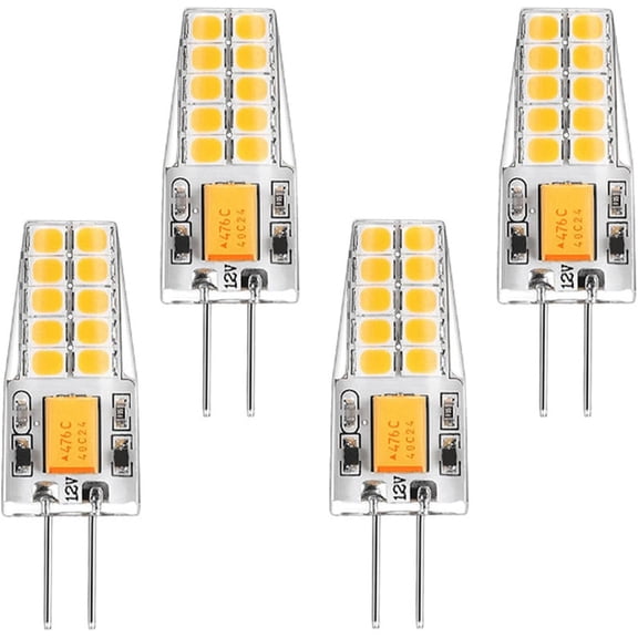 THTGDW-4 Packs G4 LED Bulb 4.5W Equivalent to 45W T3 JC Type Bi-Pin G4 Base Halogen Bulb AC/DC 12V Warm White 3000K G4 Bulb for Under Cabinet Light Ceiling Lights RV Boats Outdoor Landscape Lighting