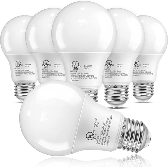 THTGDW-6 Pack A19 LED Light Bulbs, 60 Watt Equivalent, Soft Warm White 3000K, Energy Efficient 9W, E26 Base Standard LED Bulb, 120V, 800 Lumen Lightbulbs for Bedroom Indoor Lamp, Non-Dimmable, UL Lis