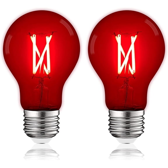THTGDW-A19 Edison LED Red Light Bulbs, 4.5W (60W Equivalent), Colored Glass Filament, UL Listed, E26 Standard Base, Indoor Outdoor, Porch, Decoration, Party, Holiday, Event, Home Lighting (2 Pack)