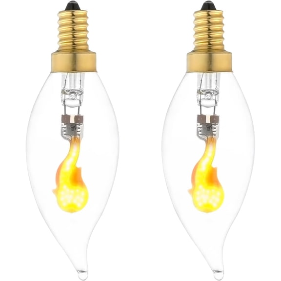 THTGDW-C11/C35 Handstand LED Flame Effect Bulb, E12 Base, Flickering Candle with Transparent Flame Tip Ideal for Holiday Gifts, Home/Hotel/Bar/Party Decor, Non-Dimmable 2-Pack