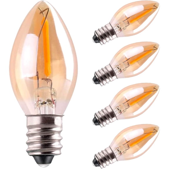 THTGDW-C7 LED Bulb, 0.5W Light Candle Bulbs, Amber Glow 5w Incandescent Replacements E12 Candelabra Base led Filament Night Bulb Ultra Warm White 2200K Decorative String Edison Lamp Non-Dimmable 5 Pa
