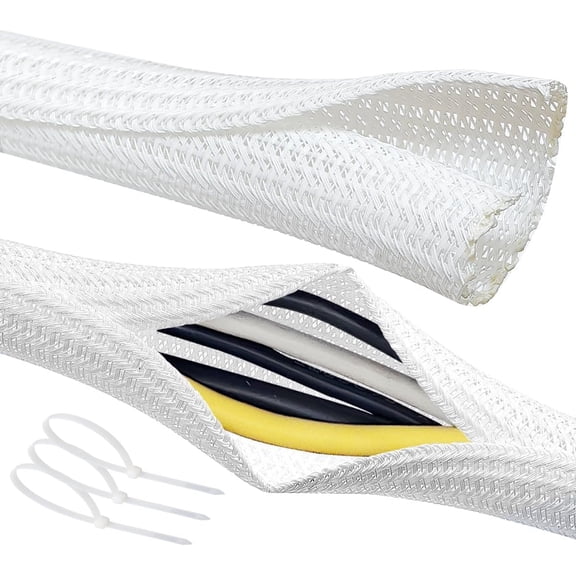 THTGDW-Cable Management Split Wire Loom Sleeve - Cord Hider & Protector for Desk, Pet Chew Proof, Wire Cover Organizer, Flexible Tube for Wires and Cables (3/16 Inch 25FT, White)