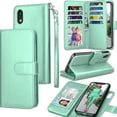 thumbnail image 1 of THTGDW-Compatible for iPhone XR Wallet Case, 6.1" Luxury Cash ID Credit Card Slots Holder [Turquoise] Purse Carrying PU Leather Folio Flip Cover [Detachable Magnetic Hard Case] & Kickstand, 1 of 3