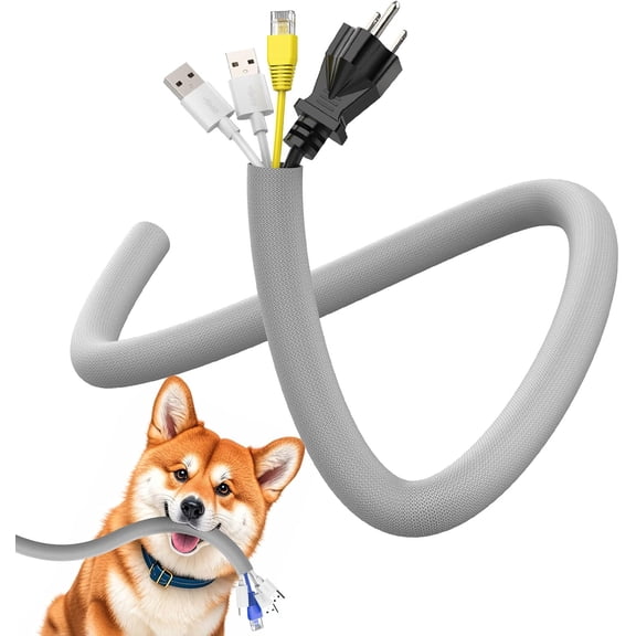 THTGDW-Cord Protector from Pets No Chew, 1/2 10ft Upgrated Pet Cord Sleeve Cable Protector for Cords, Cat and Dog Cord Protector Cable Management Cable Sleeve Grey