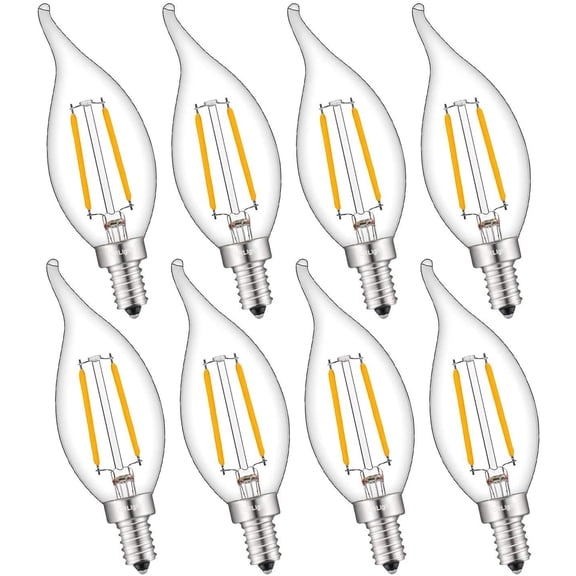 THTGDW-Dimmable 2W 2500K LED Candelabra Bulb - Warm White 25W Eqv 250LM E12 CA11 Antique Flame Shape Clear Glass, Vintage Chandelier Light, 8-Pack