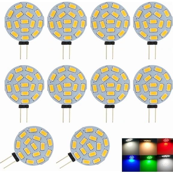 THTGDW-G4 LED Bulb,White/Red/Blue/Green Colour Bi-Pin LED disc, JC Side pin, 12V-24V AC/DC Low Volts, CRI> 85, 350 Lumens, Pack 10 (Warm White)