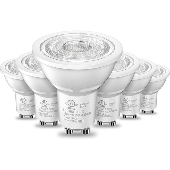 THTGDW-GU10 LED Light Bulbs Non-Dimmable, 4W, 5000K Daylight White, 300LM, Equivalent 35W, 2 Prong GU10 Bulbs Replacement for Recessed Track Lighting, MR16 LED Bulb for Living Room, Range Hood, 6 Pac