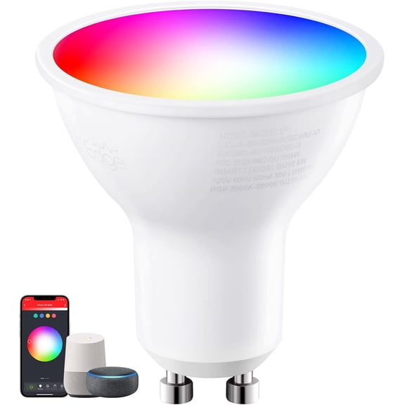 THTGDW-GU10 WiFi Smart Spotlight Bulbs, 2000K-5000K RGB LED Color Changing Light, Compatible with Alexa Google Home & Smart Life, 5W 40W Equivalent, Dimmable, No Hub Required