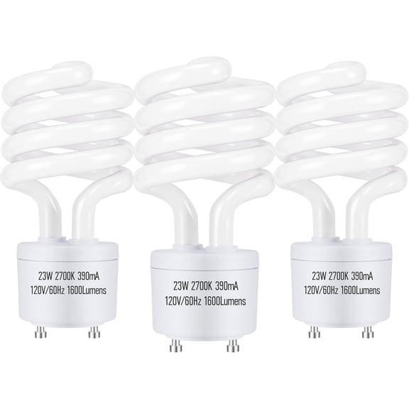 THTGDW-GU24 Base 2 Prong 23W 2700K 1600lm CFL Light Bulbs, T3 Spiral (100Watt Equivalent) Soft White Compact Fluorescent Light Bulbs, UL Approved, 120v 60Hz, Self Ballasted, Indoor Use (3 Pack)