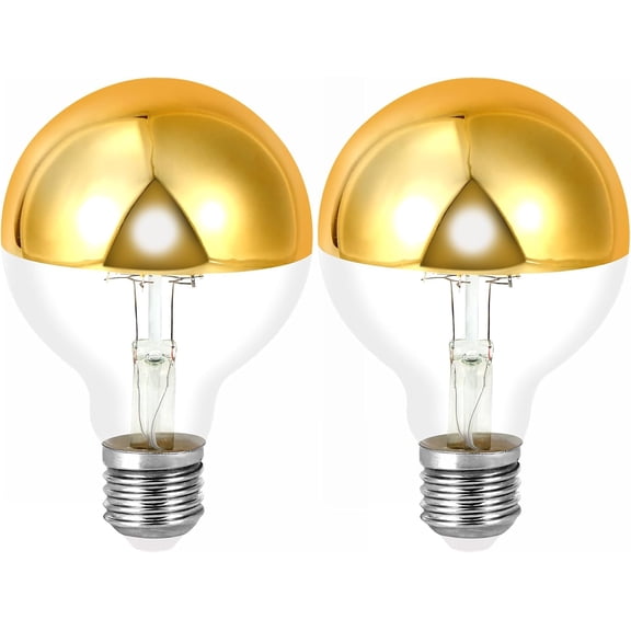 THTGDW-Half Chrome Light Bulb Dimmable 2500K CRI 90, 6W Equivalent to 60W,G80/ G25 Globe Shape Decorative LED Edison Bulb, Ther Reflected LED Light with Golden Tipped E26 Base Pack of 2