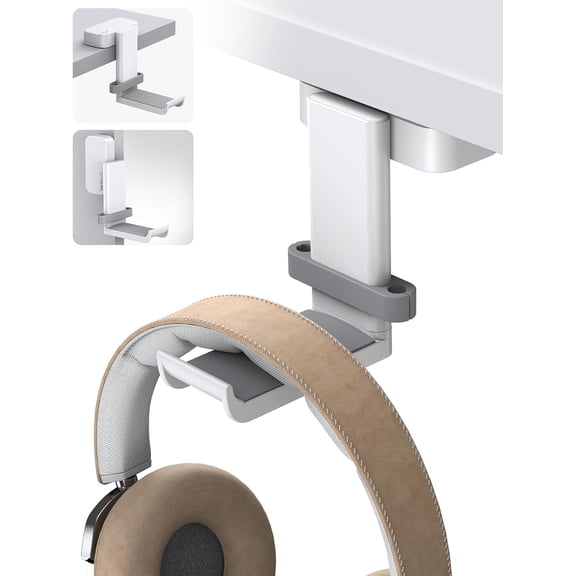 THTGDW-Headphone Stand, Sticky Headset Hanger - 360 Degree Rotation Earphone Adhesive Hook Holder Mount, Table Headphone Stand with Cable Organizer, Headset Clamp for HyperX, Sennheiser -White