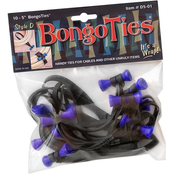 THTGDW-INDIGO & BLACK "Peacock" Bongo Ties - 10 Pack "Style-D" ~ Professional cable ties made of natural rubber and bamboo ~ BEAUTIFUL AND VIBRANT INDIGO COLOR ~