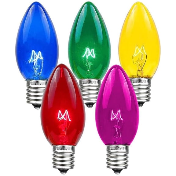THTGDW-Incandescent Replacement Bulbs - Outdoor Individual Bulbs for Events, Holiday Parties, Patios, and More - C7/E12 Candelabra Base, 5 Watt Lights (Multicolor, 25 Pack)