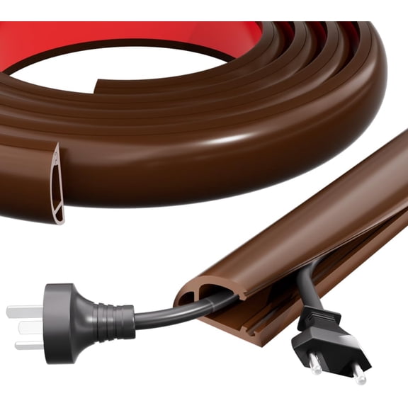 THTGDW-Kneelisa 6FT Side-Open Extension Cord Covers for Wires on Floor,Silicone Power Cable Protector Cord Hider Management Strip,Hide Electric Wire on Carpet,Chord Runner Protective Safety,Brown