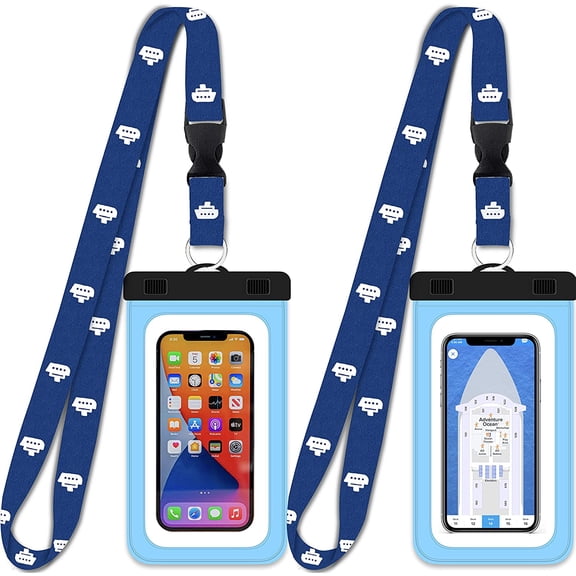 THTGDW-Lanyards Waterproof Phone Pouch Dry Case w/Touch Screen for iPhone 15 14 13 12 11 Pro Max XS, Samsung S22+, Pixel 7, Fits Up to 6.5 Screen, Large Floating Holder (2-Pack) Blue